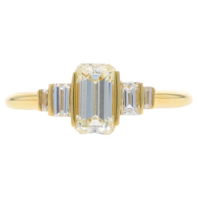 Yellow Gold Diamond Ring - 18k Emerald Cut 1.03ctw GIA