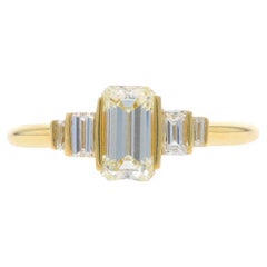 Yellow Gold Diamond Ring - 18k Emerald Cut 1.03ctw GIA