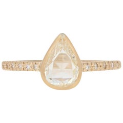 Yellow Gold Diamond Ring, 18k Pear-Shaped Rose Cut 1.16ctw Custom GIA Engagement