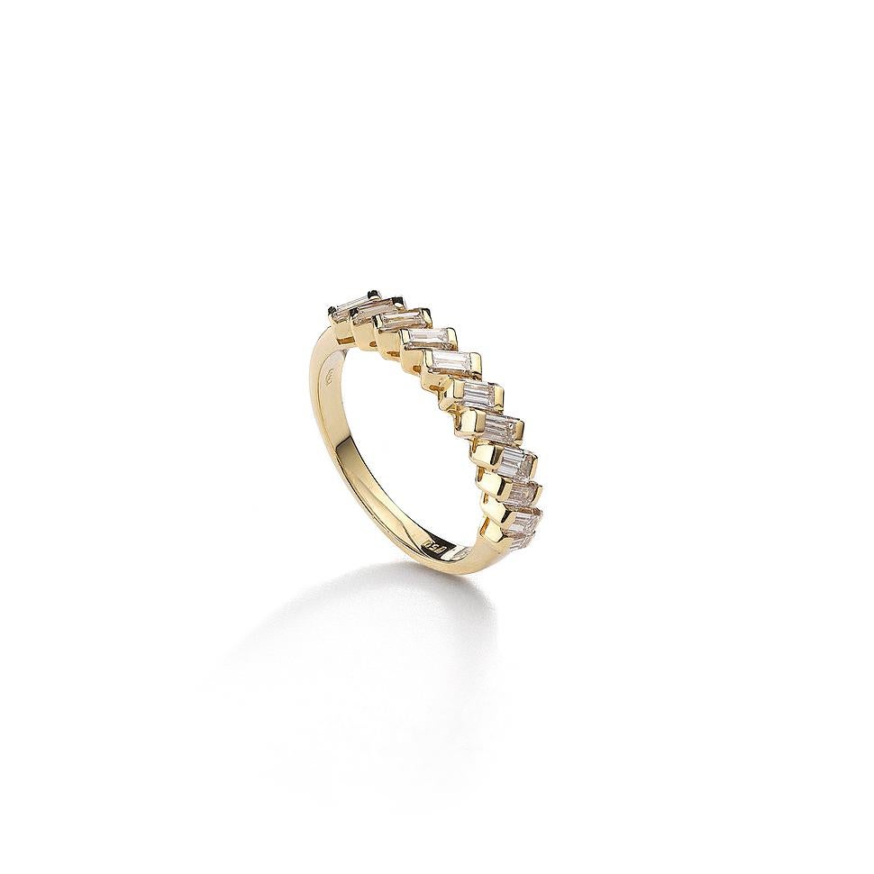 Baguette Cut Yellow Gold Diamond Ring For Sale