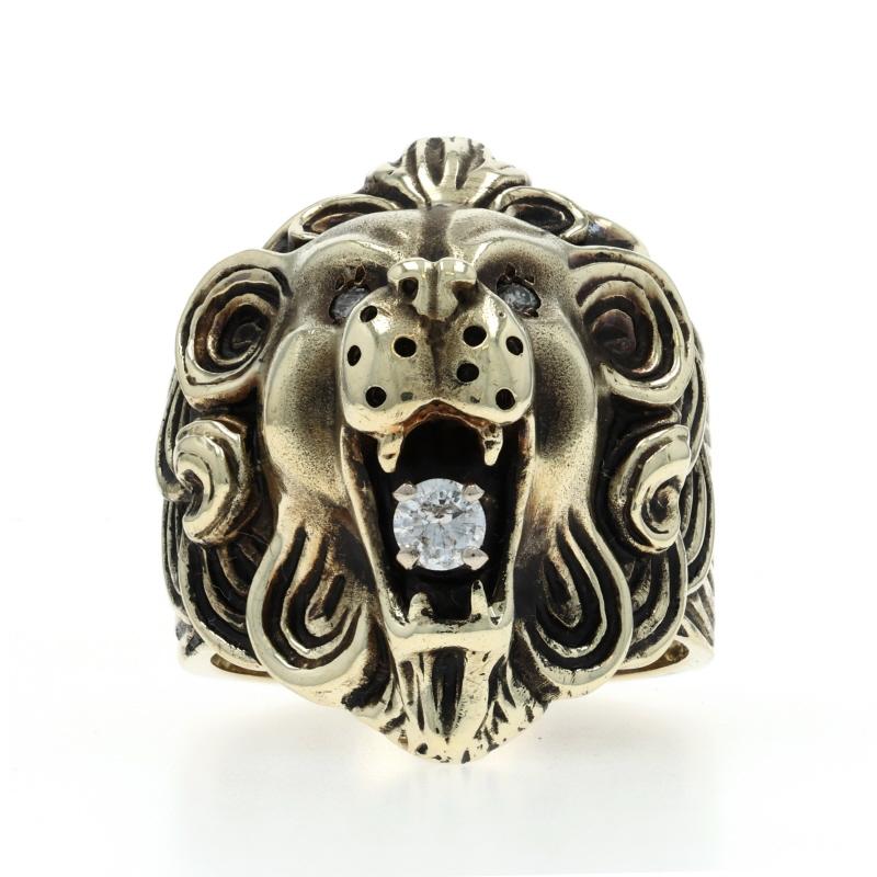 Yellow Gold Diamond Roaring Lion Men
s Ring - 14k Rd .22ctw King of the Jungle For Sale