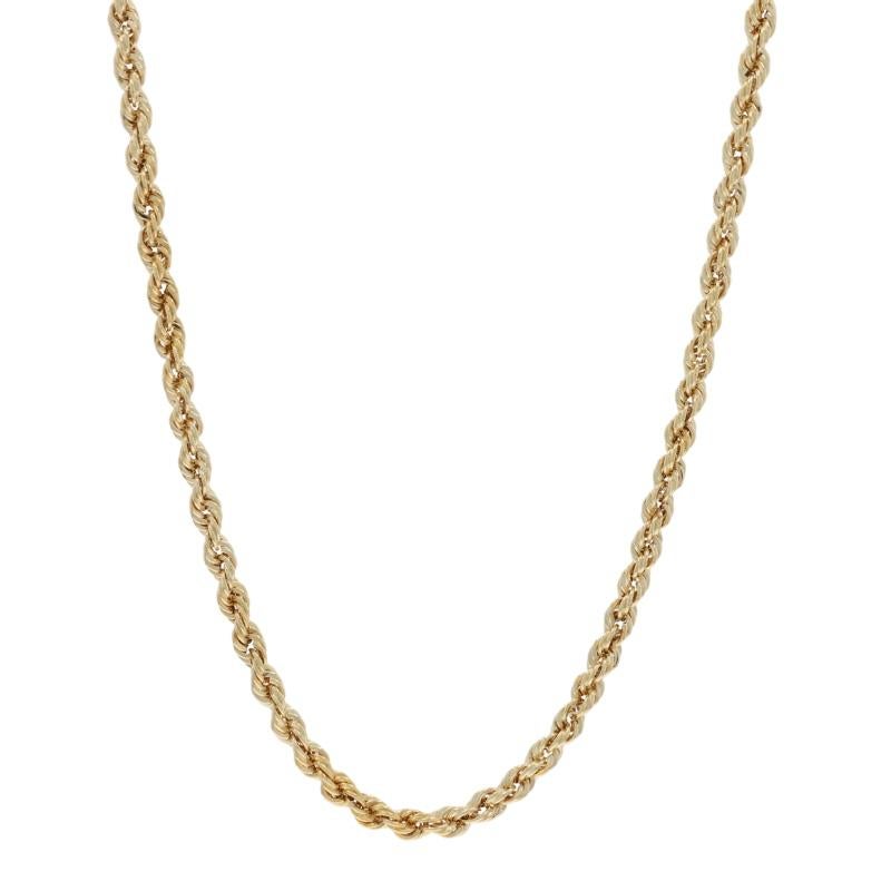 Metal Content: 18k Yellow Gold

Stone Information

Natural Diamonds
Carat(s): .10ctw
Cut: Round Brilliant
Color: G - H
Clarity: SI1 - SI2

Total Carats: .10ctw

Chain Style: Rope
Necklace Style: Chain
Fastening Type: Lobster Claw