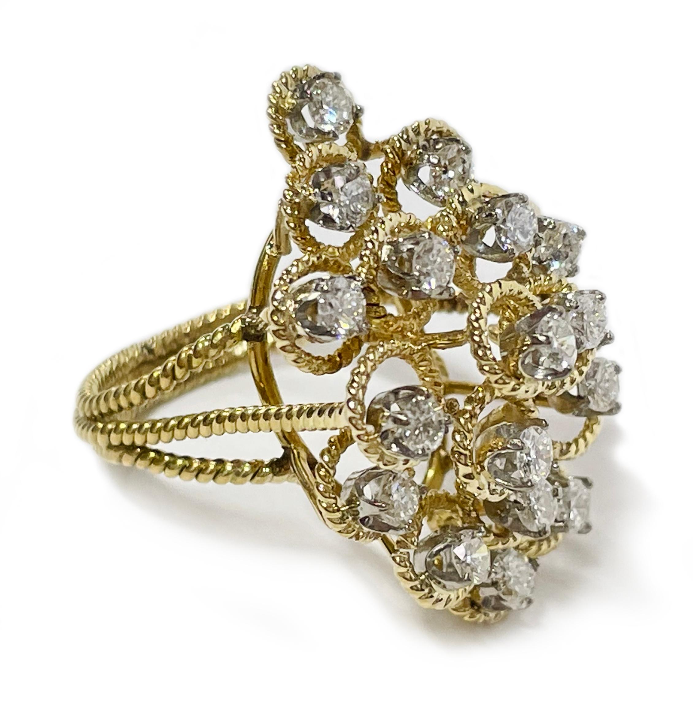 Gelbgold Diamant-Seilring (Retro) im Angebot
