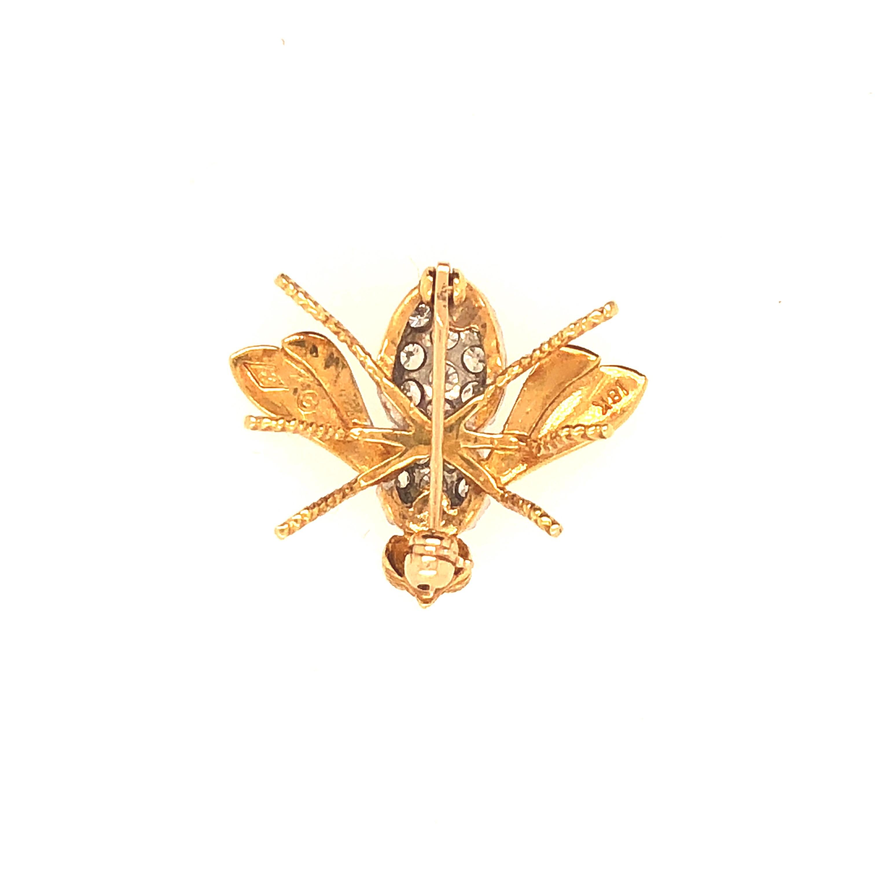 18 K Yellow Gold Rosenthal Diamond Bee Pin 3/4 CTW
