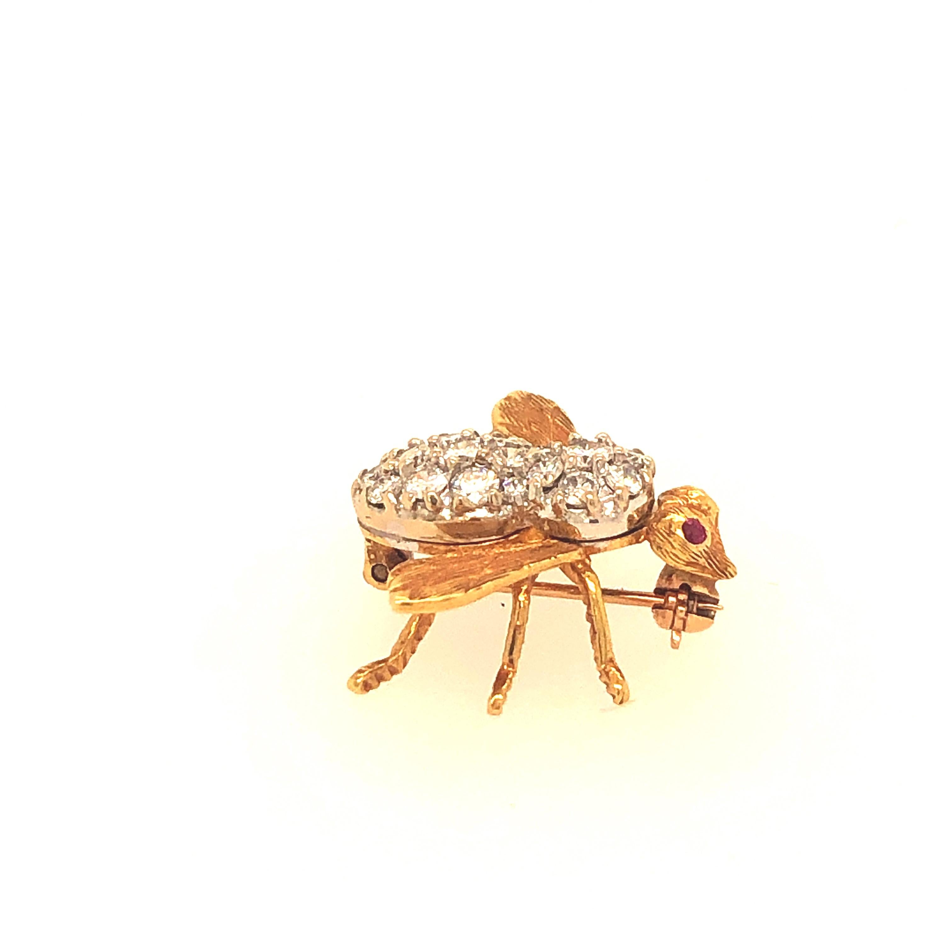 Round Cut Yellow Gold Diamond Rosenthal Bee Pin