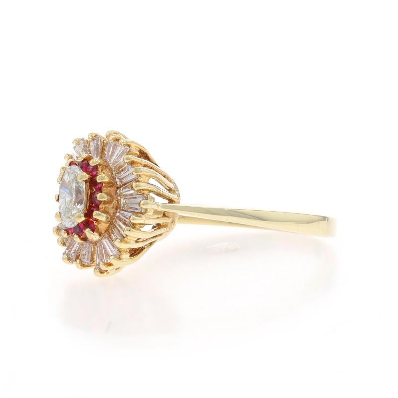 Yellow Gold Diamond & Ruby Ballerina Halo Ring - 14k Oval 1.04ctw In Excellent Condition For Sale In Greensboro, NC