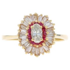 Bague Ballerina en or jaune, diamant et rubis - 14k Oval 1.04ctw