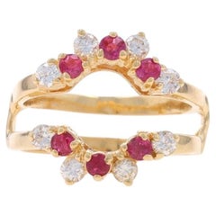 Yellow Gold Diamond Ruby Band - 14k Round .90ctw Wrap Jacket Wedding Ring