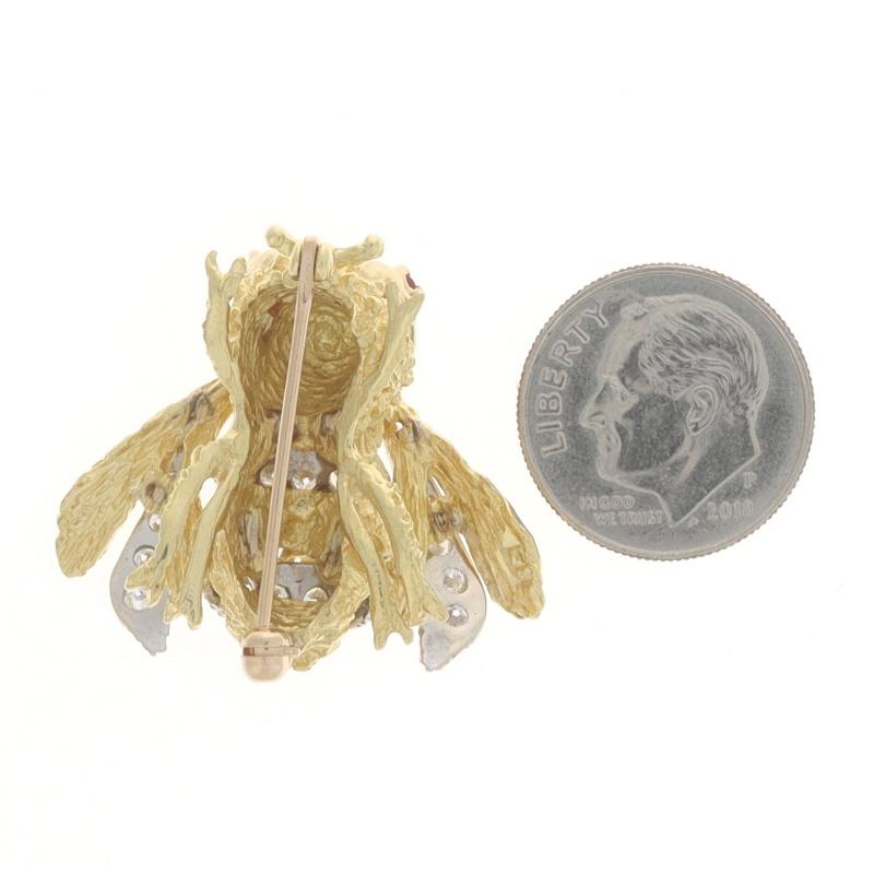 Gelbgold Diamant & Rubin Bumble Bee Brosche - 18k Runde .84ctw Insect Pin (Rundschliff) im Angebot