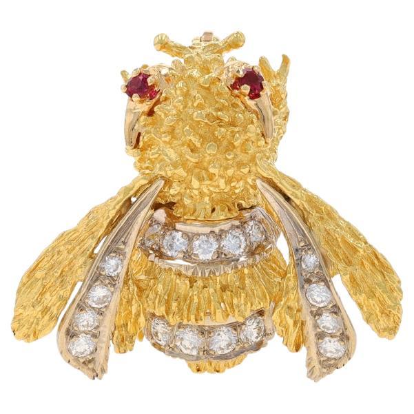 Broche bourdon en or jaune, diamant et rubis - Broche insecte 18k ronde .84ctw