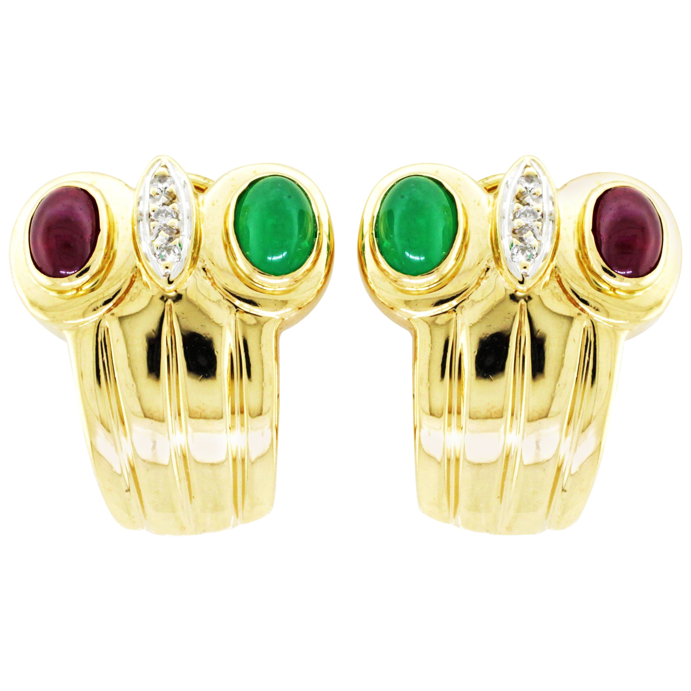 Pendientes Pendientes Esmeralda Diamante Rubí Oro Amarillo 18 Kilates en venta