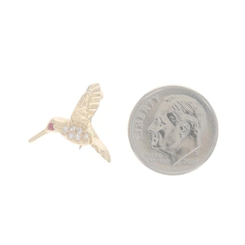 Single Cut Yellow Gold Diamond & Ruby Flying Hummingbird Lapel Pin 14k Bird in Flight For Sale