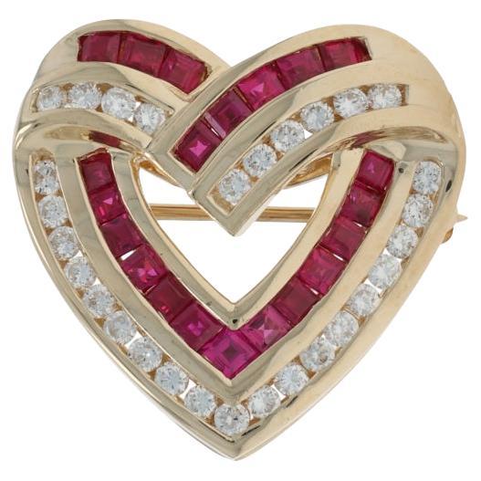 Or jaune Diamant Rubis Broche Coeur/Pendentif Perle 14k 1.65ctw LovePin en vente