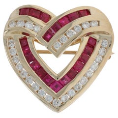 Yellow Gold Diamond Ruby Heart Brooch/Pearl Enhancer Pendant 14k 1.65ctw LovePin