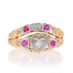 Yellow Gold Diamond Ruby Retro Heart Ring - 14k Single .20ctw Love