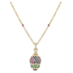 Yellow Gold Diamond, Ruby, Sapphire and Peridot Egg Pendant