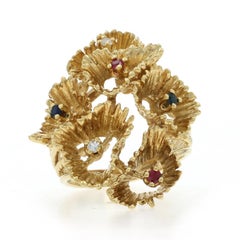 Yellow Gold Diamond Ruby Sapphire Cluster Ring - 18k Single Cut .20ctw