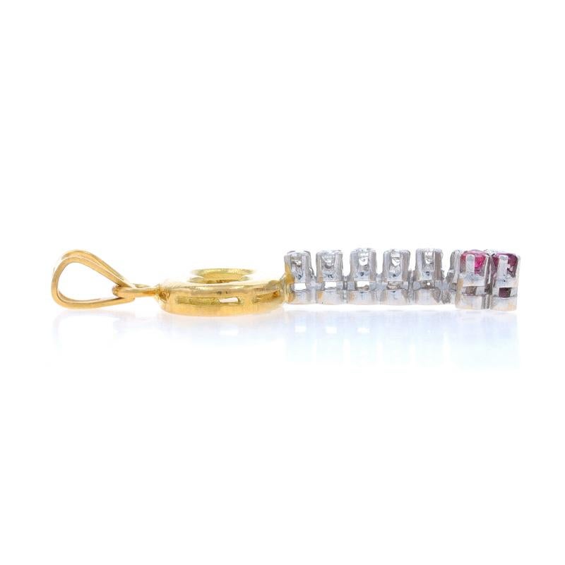 Round Cut Yellow Gold Diamond Ruby Skeleton Key Pendant 18k Round Brilliant .13ctw For Sale
