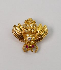 Yellow Gold, Diamond Ruby Tiffany & Co. Bumble Bee Pin Brooch