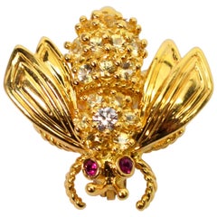 Vintage Yellow Gold, Diamond Ruby Tiffany & Co. Bumble Bee Pin Brooch