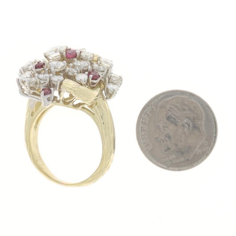 Yellow Gold Diamond & Ruby Vintage Cluster Cocktail Ring - 18k Round 3.64ctw For Sale 1