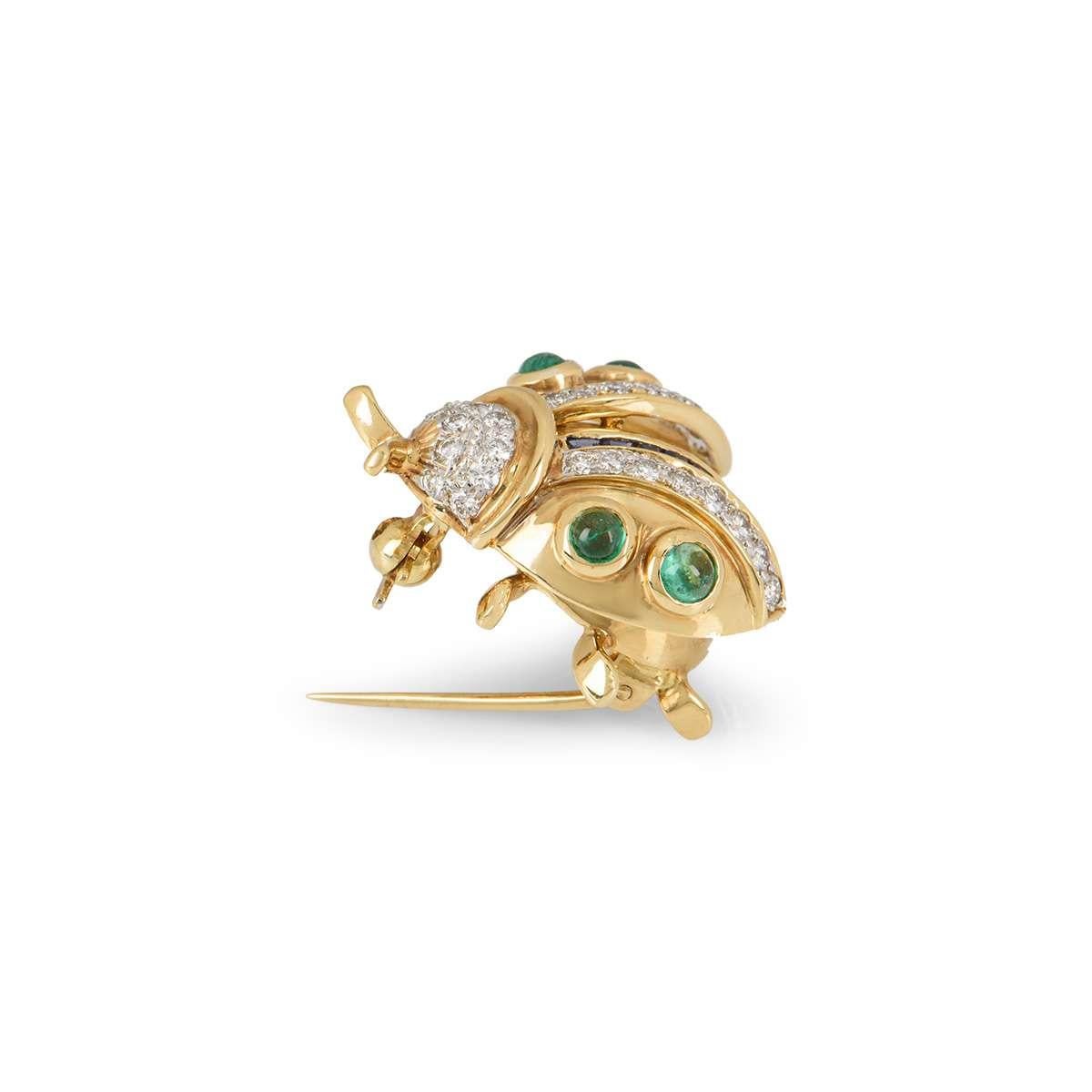 Yellow Gold Diamond, Sapphire and Emerald Ladybird Brooch In Excellent Condition For Sale In London, GB