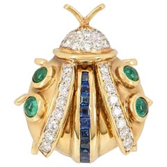 Yellow Gold Diamond, Sapphire and Emerald Ladybird Brooch