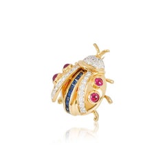 Yellow Gold Diamond, Sapphire and Ruby Ladybird Brooch