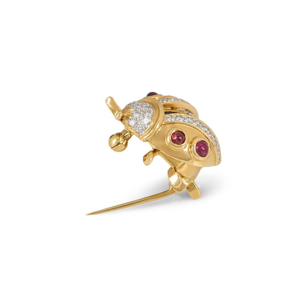 Yellow Gold Diamond, Sapphire and Ruby Ladybird Brooch In Excellent Condition For Sale In London, GB
