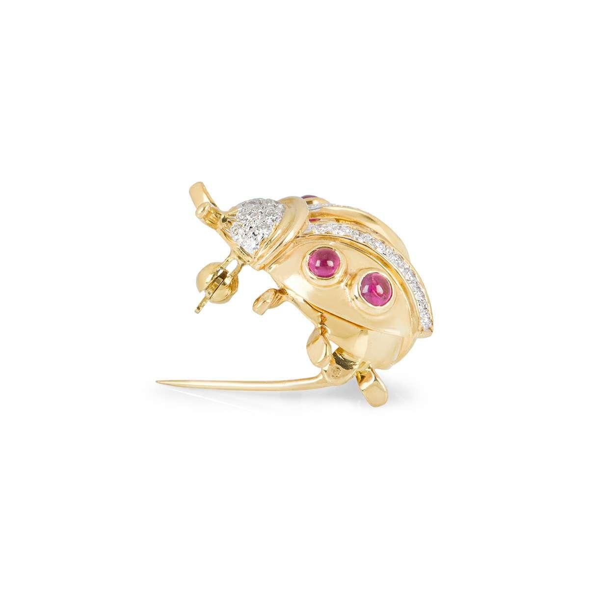 Yellow Gold Diamond, Sapphire and Ruby Ladybird Brooch In Excellent Condition For Sale In London, GB