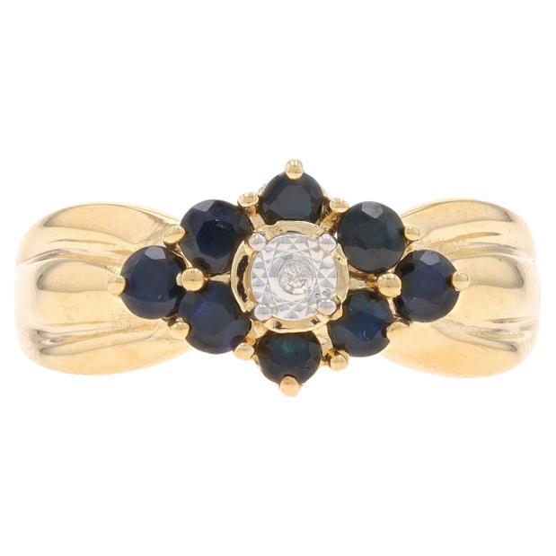 Yellow Gold Diamond Sapphire Cluster Halo Ring 14k Round Brilliant .96ctw