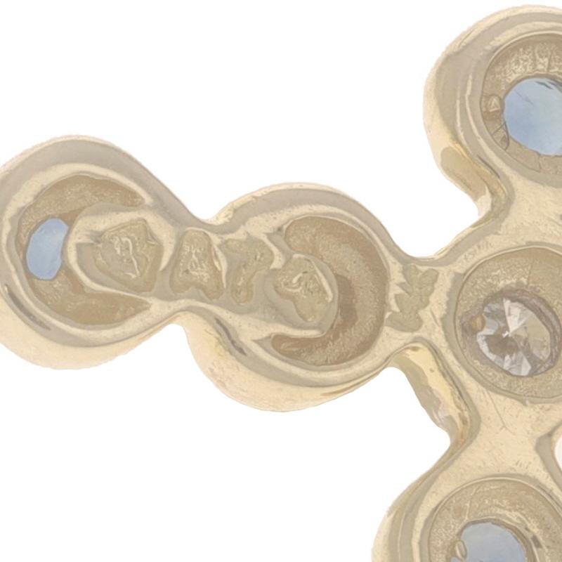 Gelbgold Diamant Saphir Kreuz Anhänger 14k Runde Brillant .28ctw Glaube Damen im Angebot