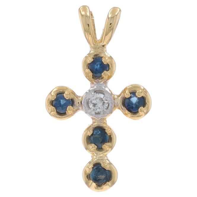 Gelbgold Diamant Saphir Kreuz Anhänger 14k Runde Brillant .28ctw Glaube im Angebot