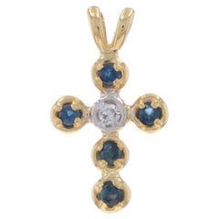 Gelbgold Diamant Saphir Kreuz Anhänger 14k Runde Brillant .28ctw Glaube