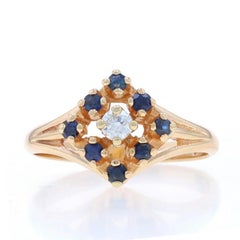 Gelbgold Diamant & Saphir Halo Ring - 14k Runde Brillant .50ctw