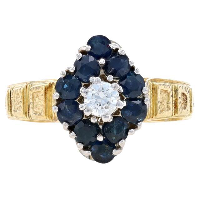 Yellow Gold Diamond & Sapphire Halo Ring - 18k Round Brilliant 1.28ctw For Sale