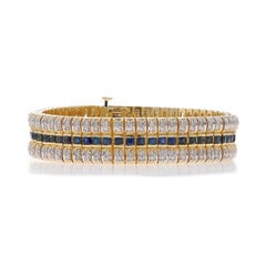 Bracciale A Link in oro giallo con diamanti e zaffiri 7" 14k a strisce rotonde 10,62ctw