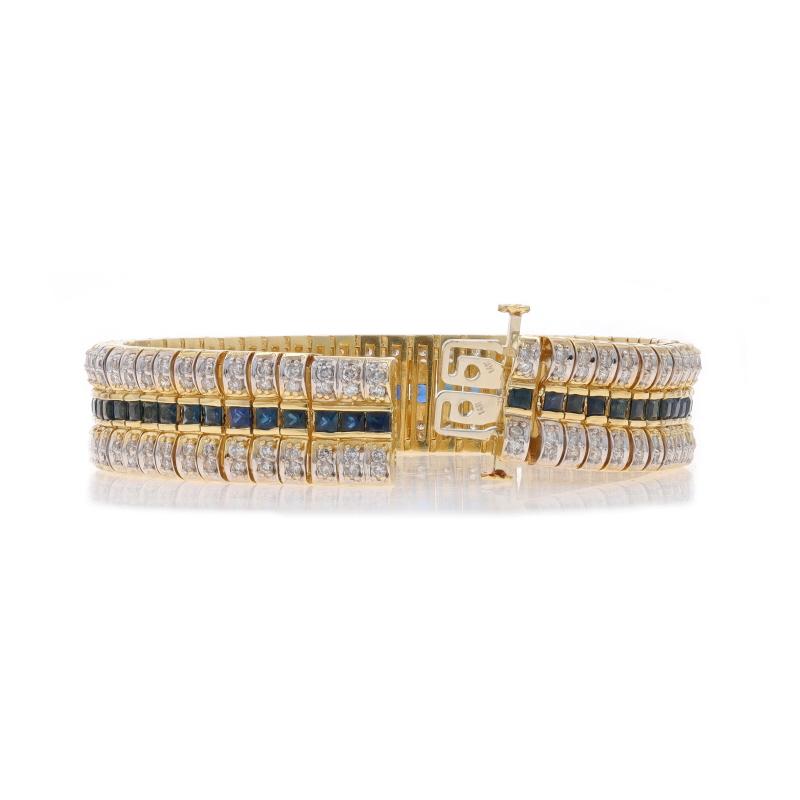 Bracelet à maillons en or jaune 14 carats avec rayures rondes de 10,62 ctw, diamants et saphirs de 7 pouces Excellent état - En vente à Greensboro, NC