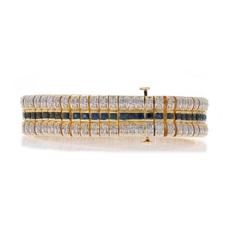 Bracelet à maillons en or jaune 14 carats avec rayures rondes de 10,62 ctw, diamants et saphirs de 7 pouces Pour femmes en vente