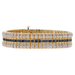 Bracelet à maillons en or jaune 14 carats avec rayures rondes de 10,62 ctw, diamants et saphirs de 7 pouces