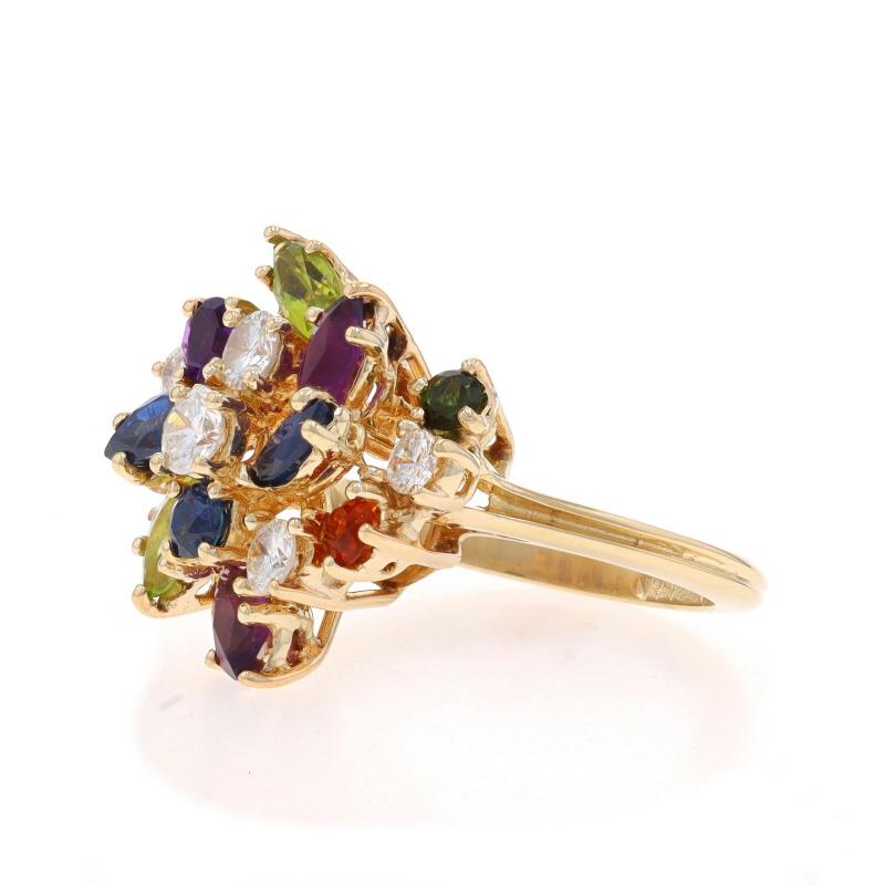 Round Cut Yellow Gold Diamond Sapphire Peridot Cluster Cocktail Ring 14k Rd 2.55ctw Floral