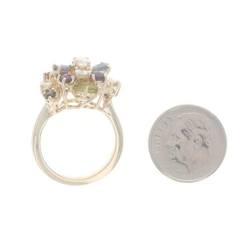 Women's or Men's Yellow Gold Diamond Sapphire Peridot Cluster Cocktail Ring 14k Rd 2.55ctw Floral