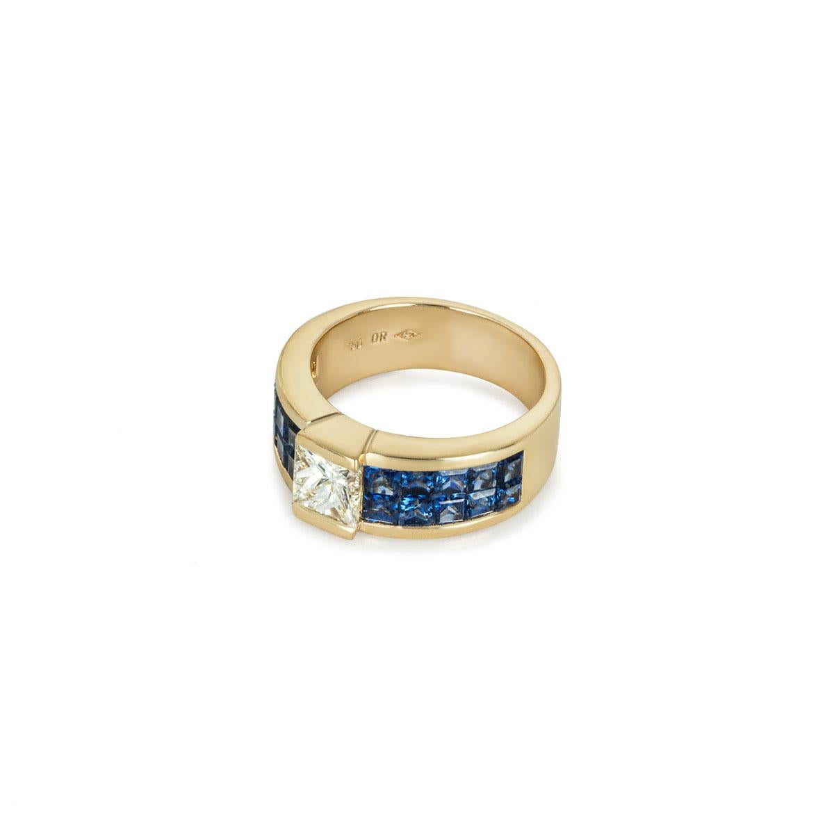 Yellow Gold Diamond & Sapphire Ring 1.06ct In Excellent Condition For Sale In London, GB