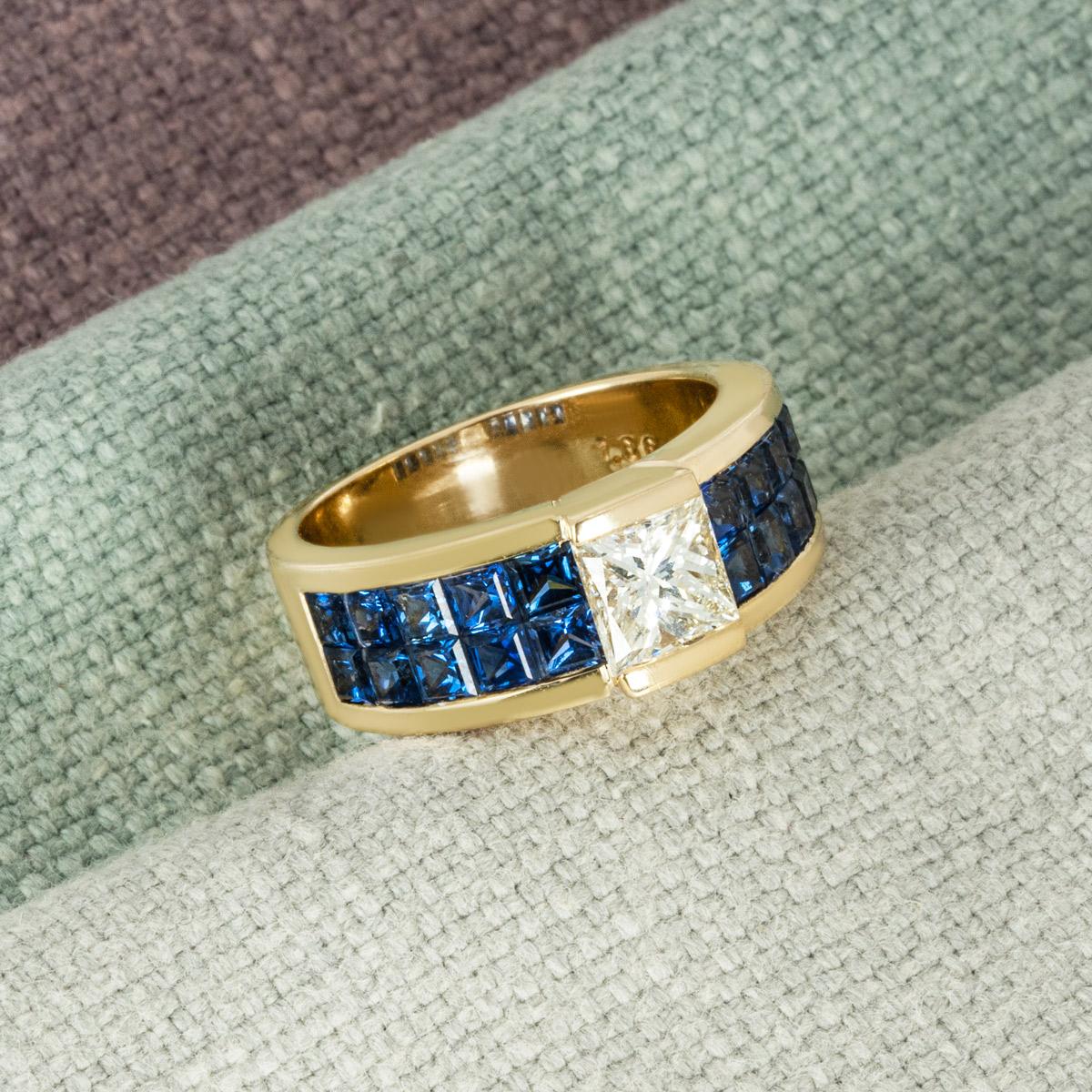 Yellow Gold Diamond & Sapphire Ring 1.06ct For Sale 1