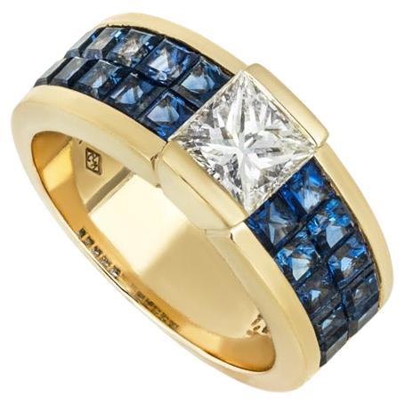 Yellow Gold Diamond & Sapphire Ring 1.06ct For Sale