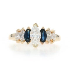 Yellow Gold Diamond Sapphire Ring - 14k Marquise 1.41ctw GIA