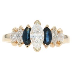 Yellow Gold Diamond Sapphire Ring - 14k Marquise 1.41ctw GIA