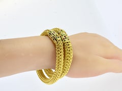 Yellow Gold, Diamond, Sapphire, Ruby & Emerald Pair of Vintage Bracelets c 1960s