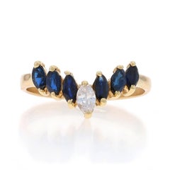 Yellow Gold Diamond Sapphire Wishbone Ring - 10k Marq .63ctw Enhancer Guard Band