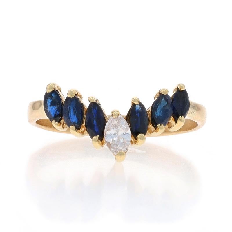 Yellow Gold Diamond Sapphire Wishbone Ring - 10k Marq .63ctw Enhancer Guard Band